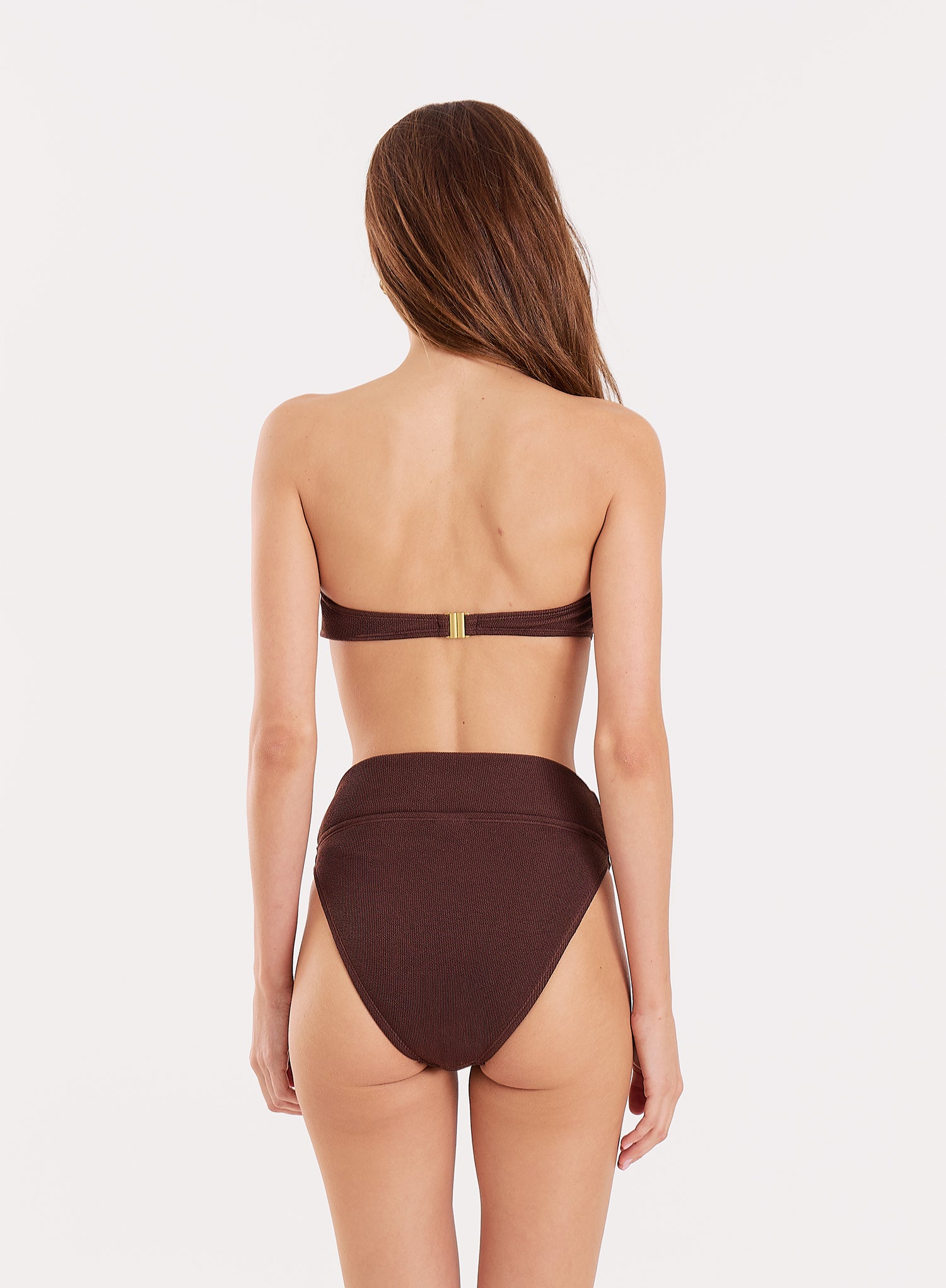 Chocolate Crinkle Gold Buckle High Waisted Bikini Bottoms